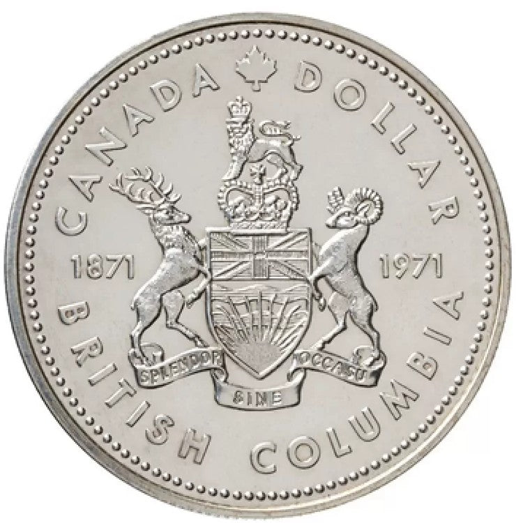 1971 British Columbia Centennial Silver Dollar coin by the Royal Canadian Mint design detail